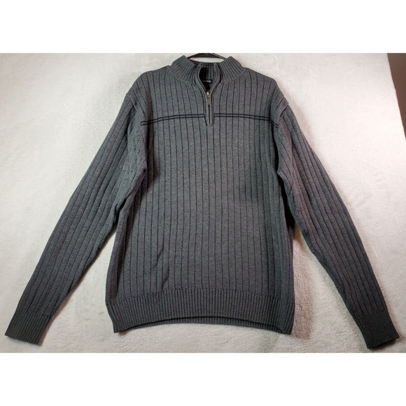 Michael Brandon Sweater Mens Size XL Gray Knit Ribbed Cotton Long Sleeve 1/4 Zip - Picture 1 of 8